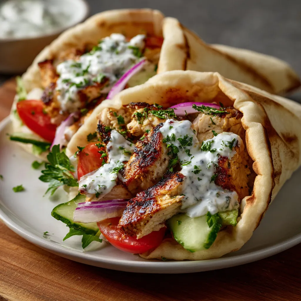 Authentic Mediterranean Chicken Gyros with Homemade Tzatziki and Fresh Vegetables - tertiary view